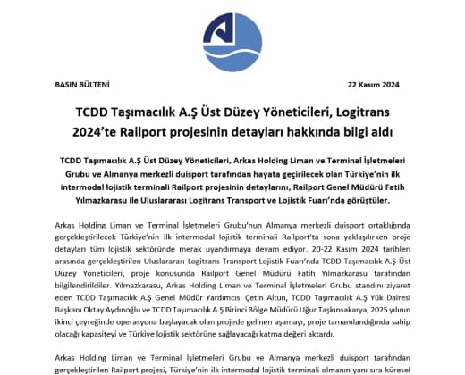 Tcdd Taşımacılık A.Ş Üst Düzey Yöneticileri, Logitrans 2024’te Railport Projesinin Detayları Hakkında Bilgi Aldı