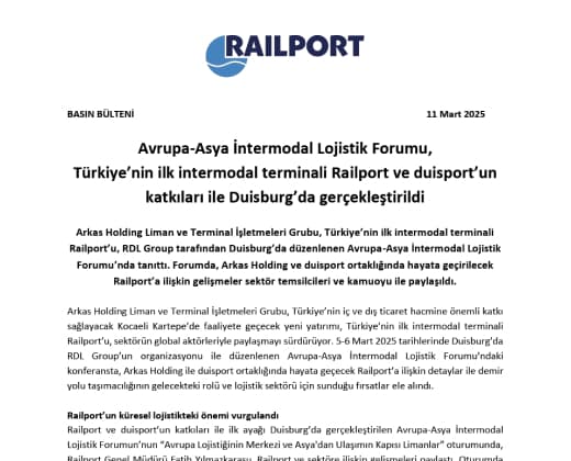 Avrupa-Asya İntermodal Lojistik Forumu, Türkiye’nin İlk Intermodal Terminali Railport ve Duisport’un Katkıları Ile Duisburg’da Gerçekleştirildi