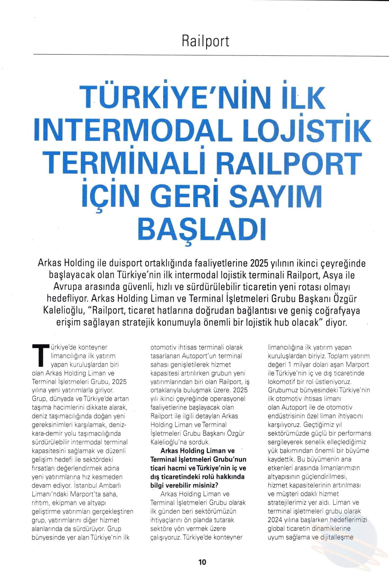 Türkiye'nin İlk Intermodal Lojistik Terminali Railport için Geri Sayım Başladı