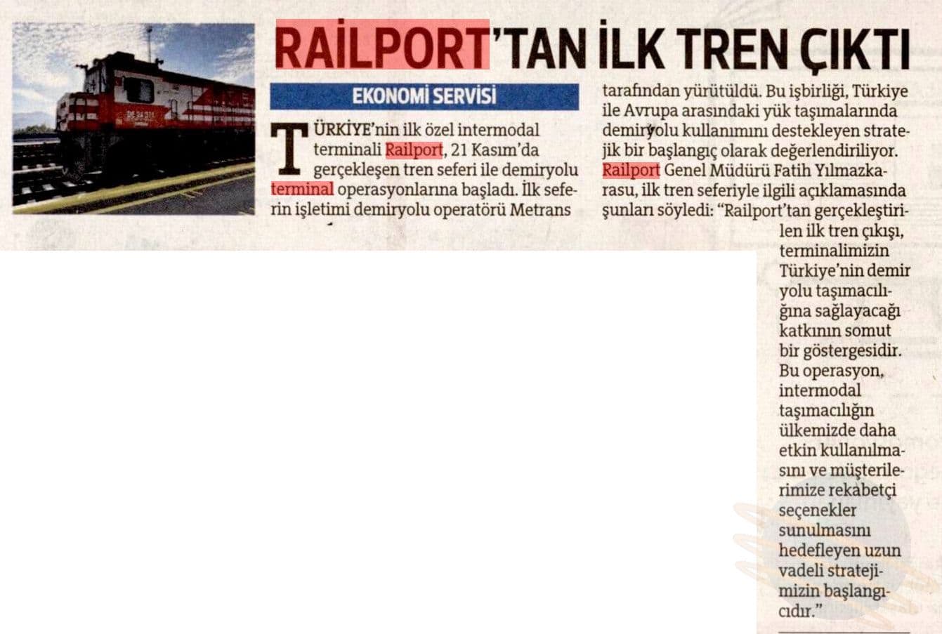 Railport'tan İk Tren Çıktı