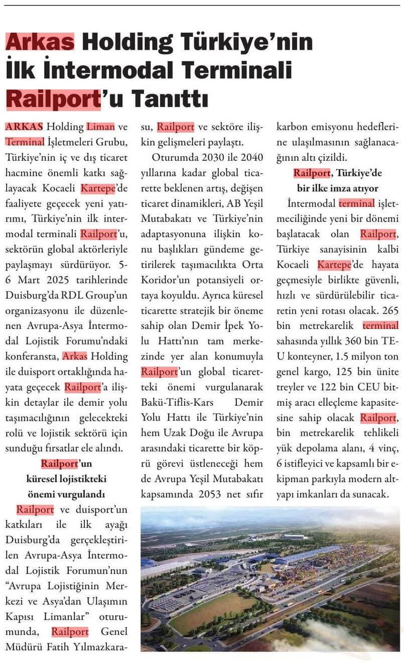 Arkas Holding Türkiye'nin ilk Intermodal Terminali Railport'u Tanıttı