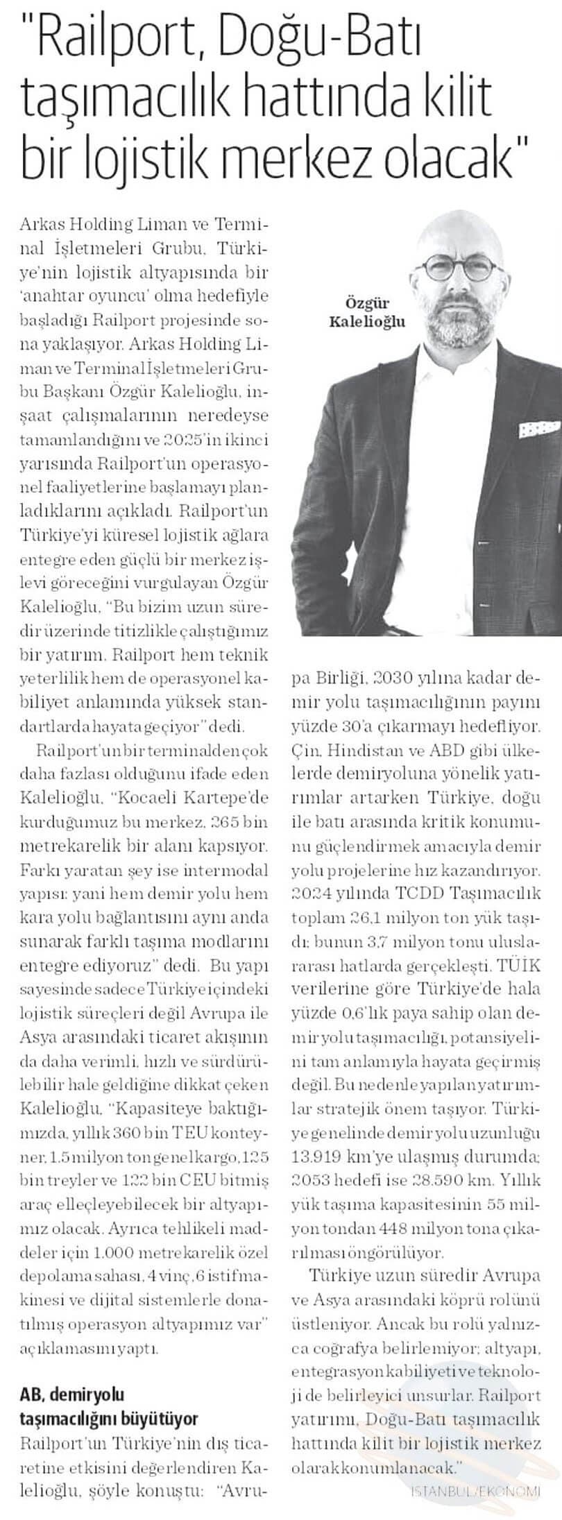 "Railport, Doğu-Batı Taşımacılık Hattında Kilit Bir Lojistik Merkez Olacak"